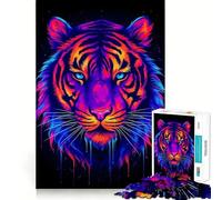 Rompecabezas Tiger Colorful Black BG de 1000 Piezas para Adolescentes Juguete de razonamiento y Habilidad Sin estrés Corte preciso Un Regalo Encantador 50x75cm