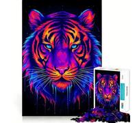 Rompecabezas Tiger Colorful Black BG de 1000 Piezas para Adultos Rompecabezas Memory Lift Disfrute del Montaje Lento de la Imagen Regalo Creativo 38x26cm