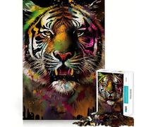 Rompecabezas Tiger Colorful de 1000 Piezas para Adolescentes, Juguete de Rompecabezas Wise Think Toy, Simple y Divertido, Corte preciso, selección de Deseos de Santa Claus 38x26cm