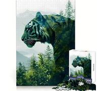 Rompecabezas Tiger Double Exposure de 1000 Piezas para Adultos y Adolescentes Juguete Mental para Relajarse y calmar Regalo de Primera Calidad 38x52cm