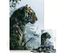 Rompecabezas Tiger Double Exposure para Adolescentes, 1000 Piezas, Juguete de lógica Resistente para aliviar el estrés, Borde Transparente, Regalo clásico 38x26cm