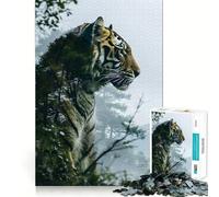 Rompecabezas Tiger Double Exposure para Adolescentes, 1000 Piezas, Juguete de lógica Resistente para aliviar el estrés, Borde Transparente, Regalo clásico 38x26cm