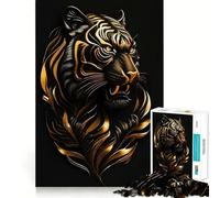 Rompecabezas Tiger Floral Gold Black de 1000 Piezas para Adolescentes Rompecabezas para desarrollar la Memoria Divertido y Relajante Diseño para armar Una cálida Sorpresa 50x75cm