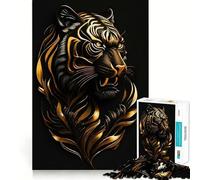 Rompecabezas Tiger Floral Gold Black de 1000 Piezas para Adultos Regalos para Fortalecer la Memoria y Relajarse Tiempo de Calidad Artículo de Santa Claus 38x52cm