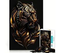 Rompecabezas Tiger Floral Gold Black para Adolescentes, 1000 Piezas, Mejora la Memoria, diversión Tranquila, Bordes precisos, Regalo artístico 38x26cm