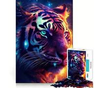 Rompecabezas Tiger Head Space Flames para Adolescentes, 1000 Piezas, desafío Mental, Juguete para Compartir, diversión Clara, Sorpresa cálida 38x26cm