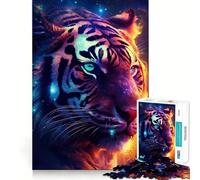 Rompecabezas Tiger Head Space Flames para Adolescentes, 1000 Piezas, desafío Mental, Juguete para Compartir, diversión Clara, Sorpresa cálida 38x52cm