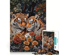 Rompecabezas Tiger Love in Bloom de 1000 Piezas para Adultos y Adolescentes Juguete cognitivo, Entretenimiento, diversión, Montaje de Patrones, Regalo Festivo 38x26cm