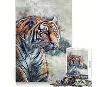 Rompecabezas Tiger Paint Artwork de 1000 Piezas para Adultos Juguete de lógica Resistente para Jugar en Grupo Bordes Transparentes 38x52cm