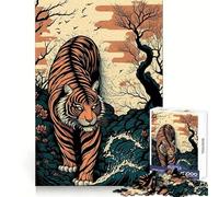 Rompecabezas Tiger Ukiyo E Japón China 1000 Piezas para Adolescentes Desarrolla la Capacidad Mental Tiempo Libre Bordes precisos Regalo Original 38x52cm