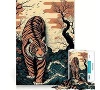 Rompecabezas Tiger Ukiyo E Japón China de 1000 Piezas para Adolescentes, Juguete para desafiar la Mente, Tiempo de relajación, Arte de Corte preciso 38x26cm