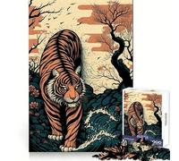 Rompecabezas Tiger Ukiyo E Japón China de 1000 Piezas para Adultos Juego Inteligente para aliviar el estrés Patrón de ensamblaje Sorpresa navideña 50x75cm
