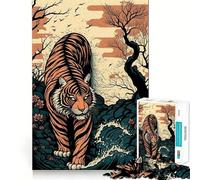 Rompecabezas Tiger Ukiyo E Japón China de 1000 Piezas para Adultos Juego Inteligente para aliviar el estrés Patrón de ensamblaje Sorpresa navideña 50x75cm