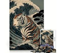 Rompecabezas Tiger Ukiyo E Japón China para Adultos 1000 Piezas Juguete de lógica Pura Antiestrés Corte preciso Artículo de Santa Claus 38x26cm