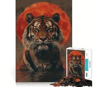 Rompecabezas Tiger Water Red Sun Moon de 1000 Piezas para Adultos, Juguete para ejercitar la Mente, Juego en Grupo, diseño nítido, Regalo Encantador 38x26cm