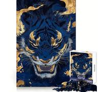 Rompecabezas Tigre Azul y Dorado para Adultos, 1000 Piezas, Creativo, Pensamiento, Relajante, Tiempo Libre, Bordes, Sorpresa Navideña (38X26CM)