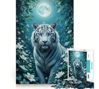 Rompecabezas Tigre Blanco a la Luz de la Luna de 1000 Piezas para Adolescentes Desarrolla la Mente Diversión Tamaño Uniforme Piezas precisas Actividad Relajante para Grupos en Interiores (50x75cm)