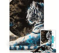 Rompecabezas Tigre Blanco con Llamas Azules 1000 Piezas Juguete para desarrollar la Capacidad cognitiva Superficie Lisa y sin Rebabas Actividad Relajante para Grupos en Interiores (50x75cm)