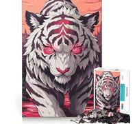 Rompecabezas Tigre Blanco con Ojos Rojos para Adolescentes 1000 Piezas Mejora la Mentalidad Juego Tamaño Uniforme Piezas Precisas Diversión Familiar Actividad Nocturna (50x75cm)