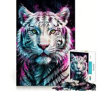 Rompecabezas Tigre Blanco con Salpicaduras de Neón para Adolescentes 1000 Piezas Estimula la Mente Divertido Corte Limpio Componentes Resistentes Actividad Conmovedora para Compartir (38x52cm)