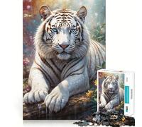 Rompecabezas Tigre Blanco de Ojos Azules 1000 Piezas Desarrollo de Habilidades Diversión Calidad Profesional Recorte Regalo Ideal para la Actividad Mental (38x52cm)