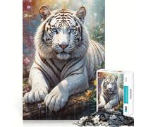 Rompecabezas Tigre Blanco de Ojos Azules para Adultos 1000 Piezas Juego de Memoria Corte Láser para un Ajuste Perfecto Aliviar el Estrés (50x75cm)