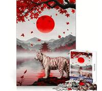 Rompecabezas Tigre Blanco en Paisaje Japonés de 1000 Piezas Ideal para Pensar, Entrenar, Relajarse y divertirse Bordes definidos Regalo conmovedor (50x75cm)