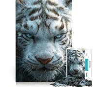 Rompecabezas Tigre Blanco en Primer Plano para Adolescentes 1000 Piezas Estimula la Mente Diversión Corte Limpio Componentes Resistentes Actividad Conmovedora para Compartir (50x75cm)