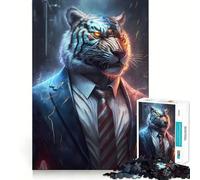 Rompecabezas Tigre Blanco Jefe con Traje 1000 Piezas Juego de Concentración Mental Corte de Precisión Bordes Lisos Actividad Atrapante para Noches Tranquilas (38x26cm)