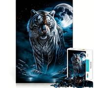 Rompecabezas Tigre Blanco Luna 1000 Piezas Juguete de Construcción Focus Ajuste Firme Montaje Seguro Juguete de Entretenimiento para Interiores (50x75cm)