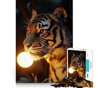 Rompecabezas Tigre con Esfera Brillante para Adolescentes, 1000 Piezas, fortalece la Memoria, sin estrés, Bordes Lisos, 38x52cm