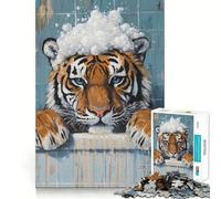 Rompecabezas Tigre en la bañera para Adultos, 1000 Piezas, Juguete Inteligente, Juego Relajante, Arte de Corte preciso, Coleccionable 38x26cm