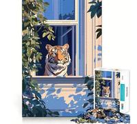 Rompecabezas Tigre en Ventana con Enredaderas para Adultos 1000 Piezas Smart Reason Toy Group Joy Smooth Edge Fine Art Piece 38x52cm