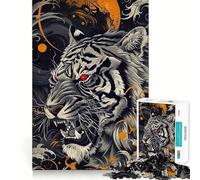 Rompecabezas Tigre Furioso Ojos Rojos 1000 Piezas para Adolescentes Diversión Que Estimula la Mente Ajuste Espacios Espacios Espacio Cautivador Ocio para Interiores Acogedores (38x52cm)