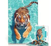 Rompecabezas Tigre Nadando en Agua Azul, 1000 Piezas para Adolescentes, Juguete para Pensar, diversión compartida, Bordes precisos, artículo de Deseo de Papá Noel 38x26cm