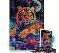Rompecabezas Tigre Psicodélico en el Espacio de 1000 Piezas para Adultos, Juguete para Estimular la Lógica, Divertido, Regalo Elegante (50x75cm)