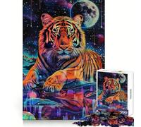 Rompecabezas Tigre Psicodélico en el Espacio para Adultos, 1000 Piezas, Mejora la Memoria, Ocio, Diversión, Bordes Precisos, Regalo Encantador (38x26cm)