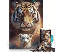 Rompecabezas Tigre y Cachorro en el Espacio, 1000 Piezas para Adultos, Juguete Inteligente para Jugar en Interiores, Corte preciso, Regalo Encantador 38x26cm