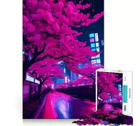 Rompecabezas Tokyo Neon Cherry Blossom de 1000 Piezas para Adolescentes Juguete de lógica Resistente Actividad en casa Bordes Transparentes Regalo Ideal 38x26cm