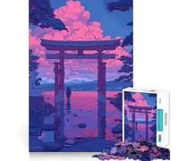 Rompecabezas Torii Gate Lofi Rosa Retro Difícil para Adultos 1000 Piezas Boost Recall Calm Escape Tight Edge 38x52cm