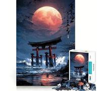 Rompecabezas Torii Gate Under A Red Moon para Adolescentes, 1000 Piezas, Juguete de lógica Resistente, Entretenimiento, Bordes Transparentes, artículo de colección 50x75cm