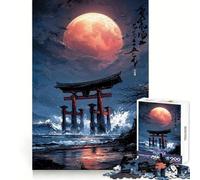 Rompecabezas Torii Gate Under A Red Moon para Adolescentes, 1000 Piezas, Juguete de lógica Resistente, Entretenimiento, Bordes Transparentes, artículo de colección 50x75cm