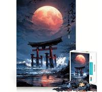 Rompecabezas Torii Gate Under A Red Moon para Adolescentes, 1000 Piezas, Juguete de lógica Resistente, Entretenimiento, Bordes Transparentes, artículo de colección 38x26cm