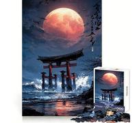 Rompecabezas Torii Gate Under A Red Moon para Adolescentes, 1000 Piezas, Juguete de lógica Resistente, Entretenimiento, Bordes Transparentes, artículo de colección 38x26cm