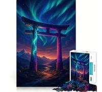 Rompecabezas Torii Gate Under Aurora Borealis de 1000 Piezas para Adolescentes Juguete para ejercitar la Mente Diseño Relajante y Divertido para armar 50x75cm