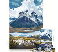 Rompecabezas Torres del Paine Circuito Oeste Chile 1000 Piezas para Adultos Entrenamiento Mental Pasatiempo Tranquilo Corte láser Regalo significativo (50x75cm)