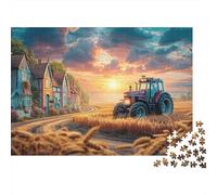 Rompecabezas Tractor Rural al Atardecer,Arte Paisaje Granja Vintage,1000 Piezas,Acabado Mate Suave,cartón,Tiempo Tranquilidad,pasatiempotusiastas,Adultos,Rompecabezas avanzados,52 x 38 cm/1000 Piezas