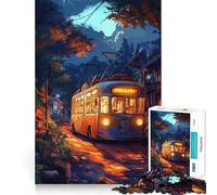 Rompecabezas Tranvía Nocturno en un Pueblo japonés de 1000 Piezas Juguete para desarrollar la Mente Juego Relajante Pieza de colección de Arte con Corte de precisión (38x26cm)