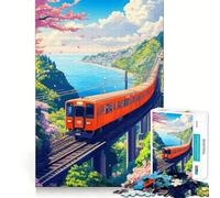 Rompecabezas Tren Naranja Junto al Mar, 1000 Piezas, Juguete para desarrollar la Mente, Juego Relajante, Pieza de colección de Arte de Corte preciso (50x75cm)