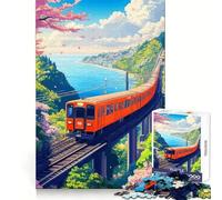 Rompecabezas Tren Naranja Junto al Mar, 1000 Piezas, Juguete para desarrollar la Mente, Juego Relajante, Pieza de colección de Arte de Corte preciso (50x75cm)